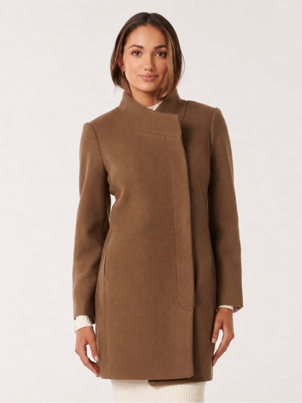 EverNew Camel Asymmetric Single-Breasted Trench Coat- DARK CAMEL COLOR